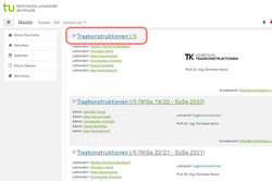 Ansicht aller Moodle-Kurse des Lehrstuhls Tragkonstruktionen